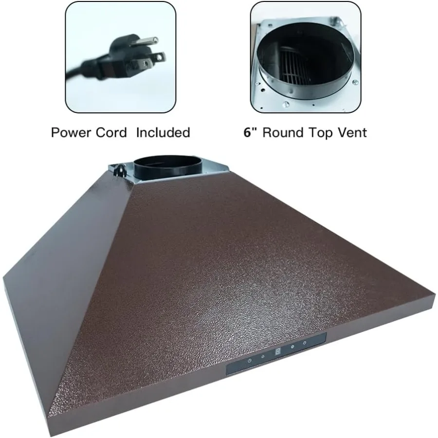 36 in. Range Hood Wall Mount Ducted Ductless Convertible Copper Vent Hood with 4Speed Exhaust Fan LED Lights 610 CFM HighPerfor