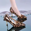 2025 Fashion leopard Women Heels Summer Hollow Pointed Patent Leather Mid-heel Heels sandals Sexy Womens Pumps high quality 2