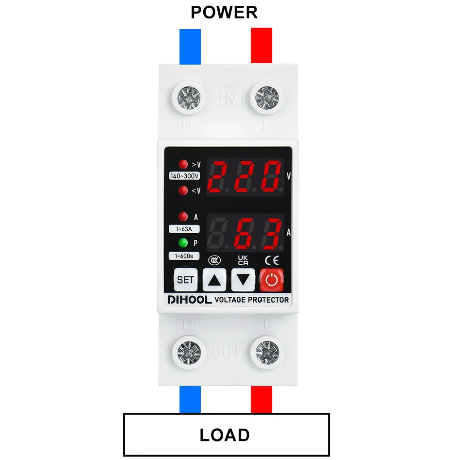 Sob Proteção de Tensão Atual, Display Digital, AC 220V, 110V, Relé, 1-63A