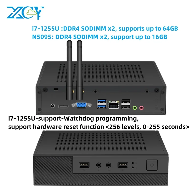 Xcy Mini Pc 1 * Lan Intel I219V Nics I7 1255U N5095 Nvme/Ngff Ssd Wifi6 Watchdog Programmazione Modulo 4G/5G Computer Industriale