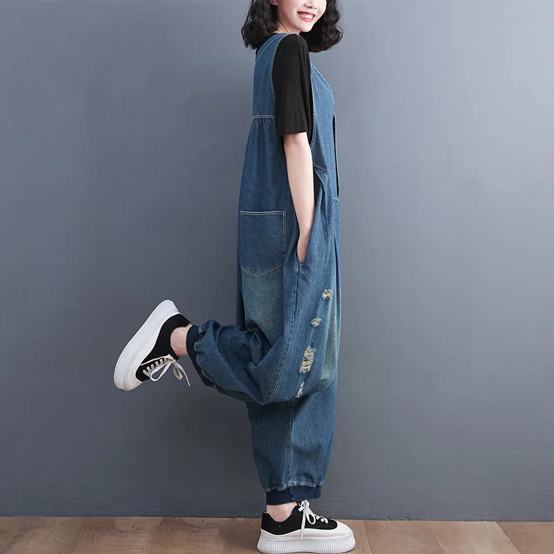 #2342 Spring Summer Long Jumpsuits Women Sleeveless Loose Wide Leg Jumpsuits Female Sleeveless Jumpsuits Rompers V-neck Buttons