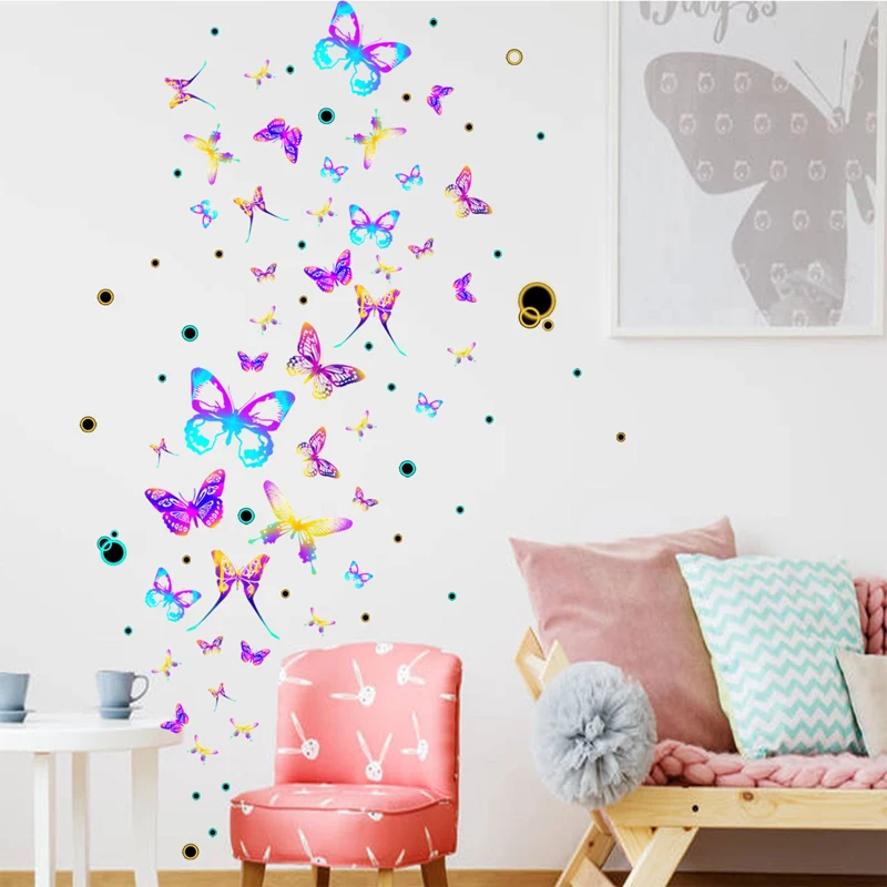 Rainbow Butterflies Wall Sticker For Kids Room Decoration Colorful
