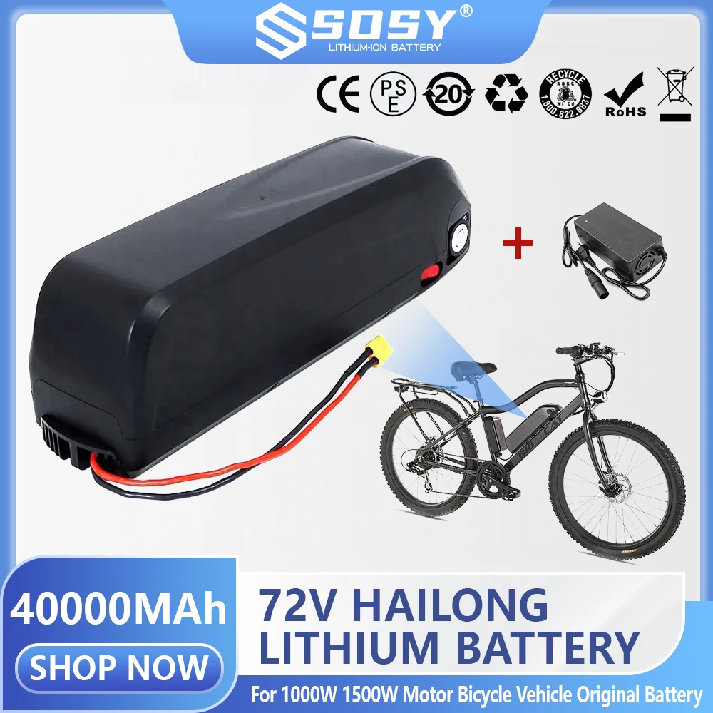 

72V Hailong Battery 60Ah Electric Ebike Rechargerable Lithium Battery for 1000W 1500W Motor Bicycle Vehicle Original Batteries