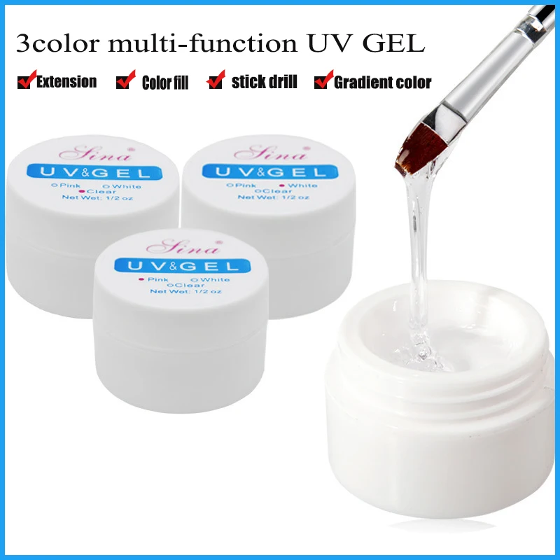 

15Ml Nail Extension 3 colors Poly UV Gel,Transparent/ Pink/White Gel For DIY Nail Art,Multi-function UV Gel Nail Art Tools 1&