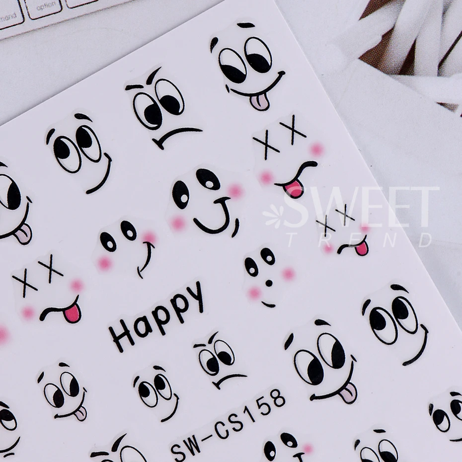 3pcs/set 3D Cartoon Graffiti Style Nail Stickers Kawaii Cute Funny Head Mood Bees Design Decals For Nail Art Manicure Decoration