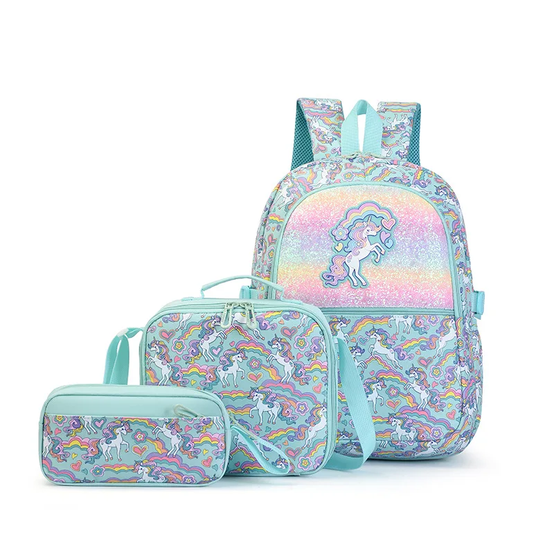 3pcs/set Rainbow Unicorn Backpack Multi Pocket Large Capacity School Daypack For Girls Teens 1