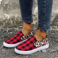 

Size 43 Platform Canvas Shoes 2022 Spring Leopard Print Loafers Shoes Ladies Fashion Plaid Casual Sneakers zapatillas mujer
