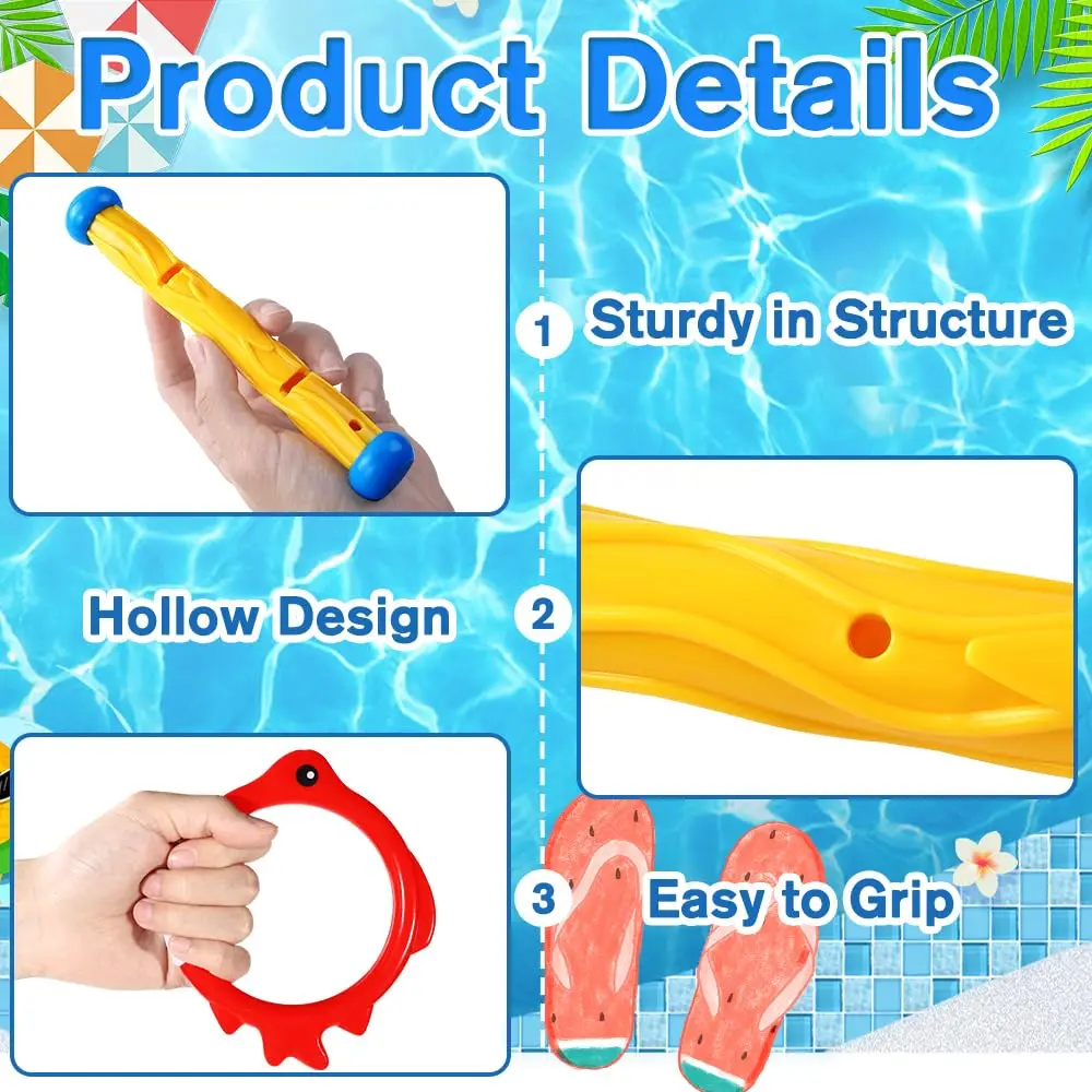 9Pcs Pool Diving Swim Toys Colorful Underwater Training Sinking Throwing Dive Rings Sticks for Kids Summer Swimming Party Game