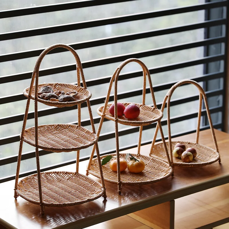 Rattan Imitation Woven Fruit Storage Tray, Dried Fruit Tray, Candy Snack Rack, European-Style, Dry Fruit Bowl, Afternoon Saucer 6