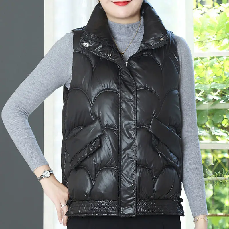 Autumn Winter Women Parkas Coats Vests Stand Collar Warm Versatile Thicken Clothing Casual Zipper Cardigan Sleeveless Jackets