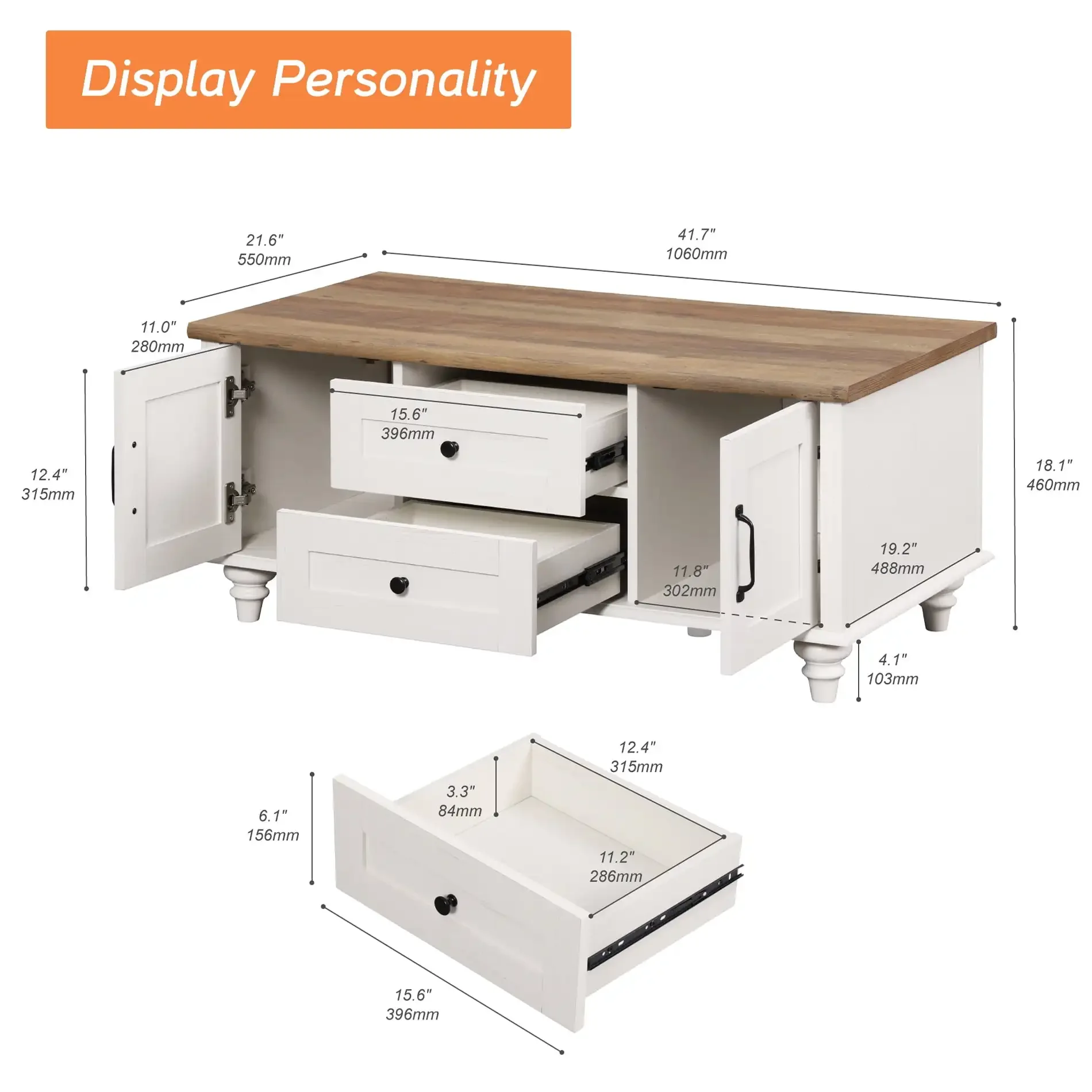 White Coffee Table with Storage Cabinet Rectangle Center Table with Drawer Tea Table for Living Room  Made of High Quality Wood 4