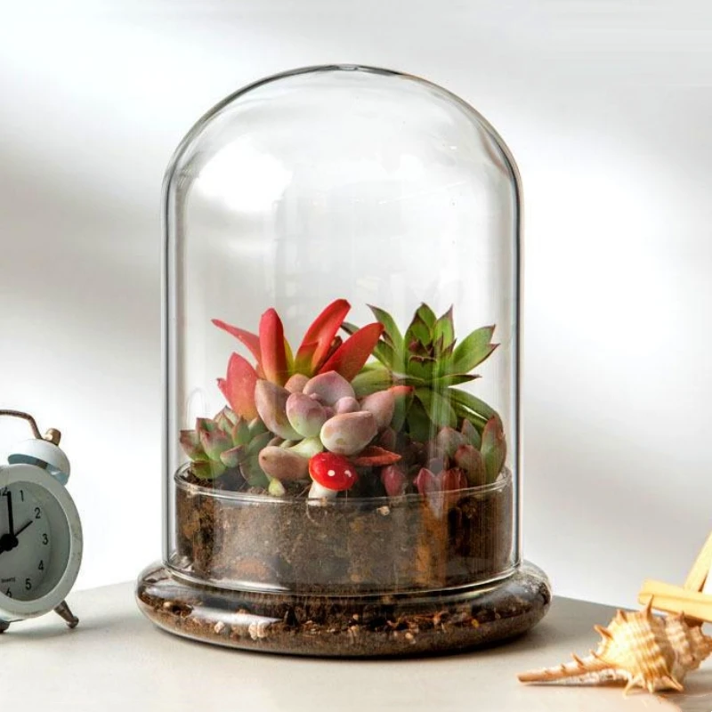 15*35cm Big Size Seperated Glass Dome Vase Home Decoration Transparent Higher Base Cover DIY Friend Gift Wedding Prop 2