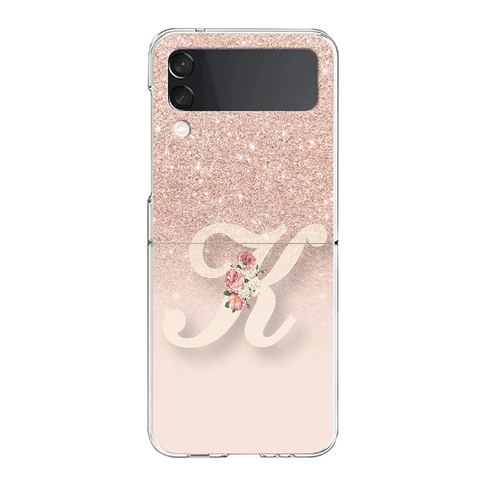 Pink Flower Letters Hard Folding Phone Case Cover - Elegant Floral Design