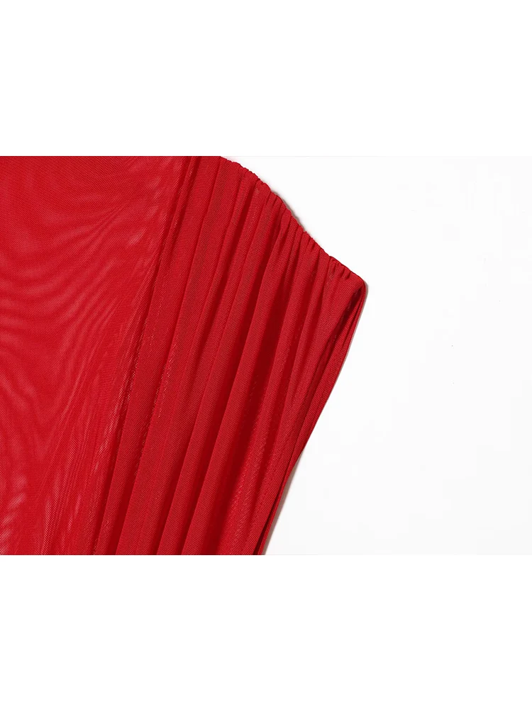 New Women Sexy Mesh Splicing Dress Fashionable Elegant Slimming Sleeveless Mini Dress Women's Solid Color Summer Pleated Dress