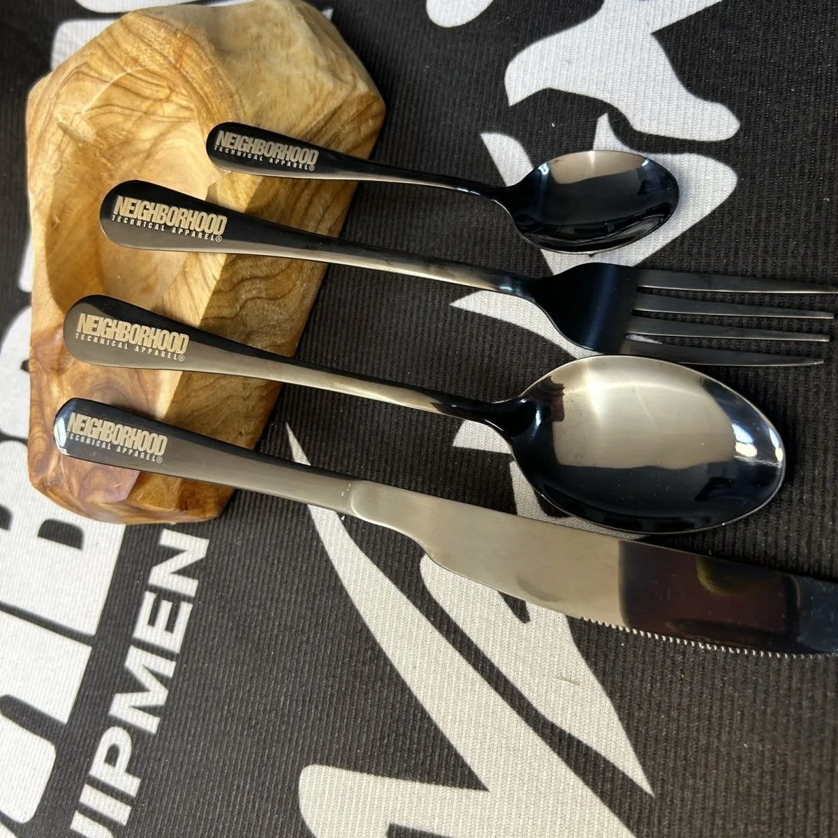 NBHD spoon tableware spoon long handle thickened home outdoor portable 304 stainless steel black steak knife 3