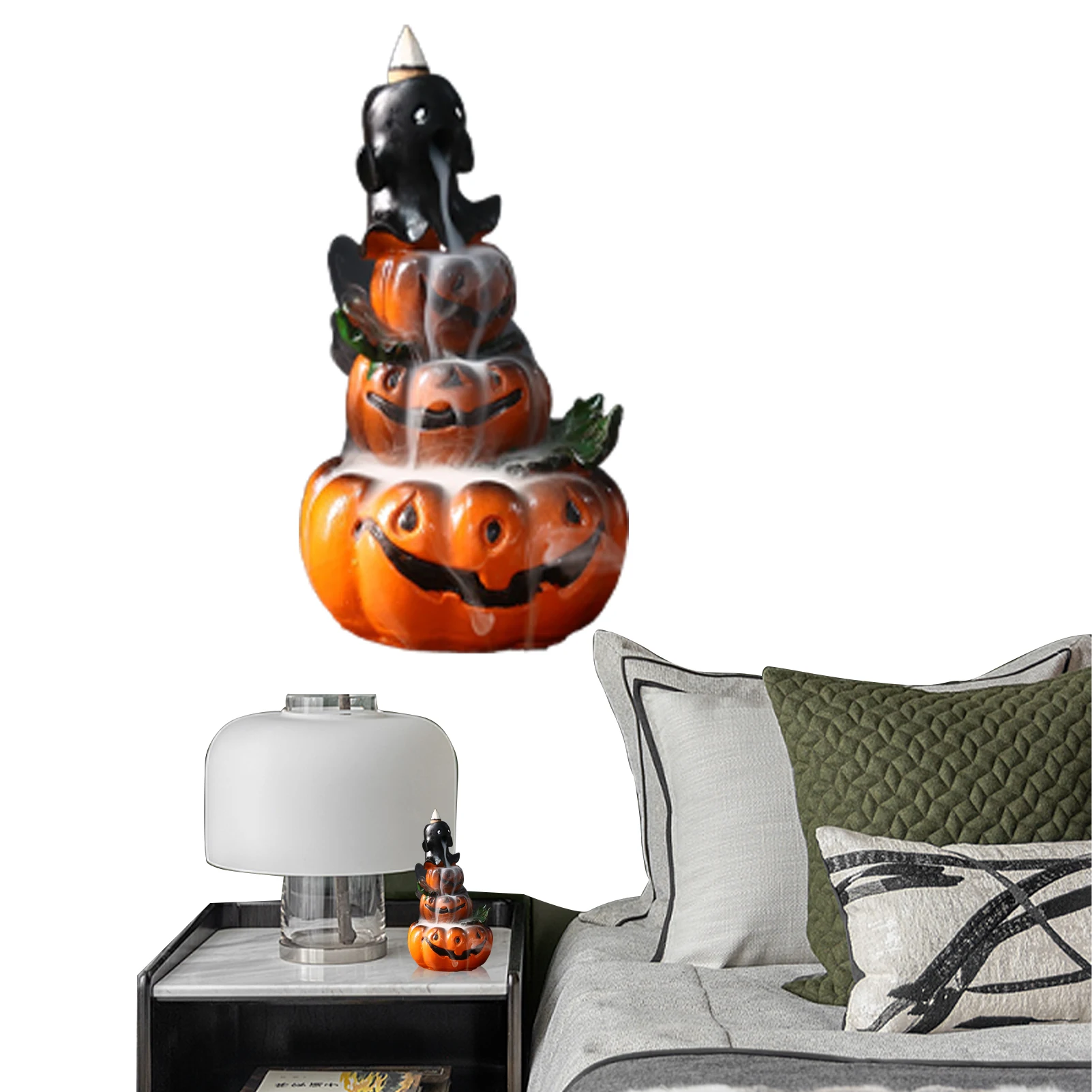 Halloween Pumpkin Incense Holder Resin Waterfall Backflow Incense