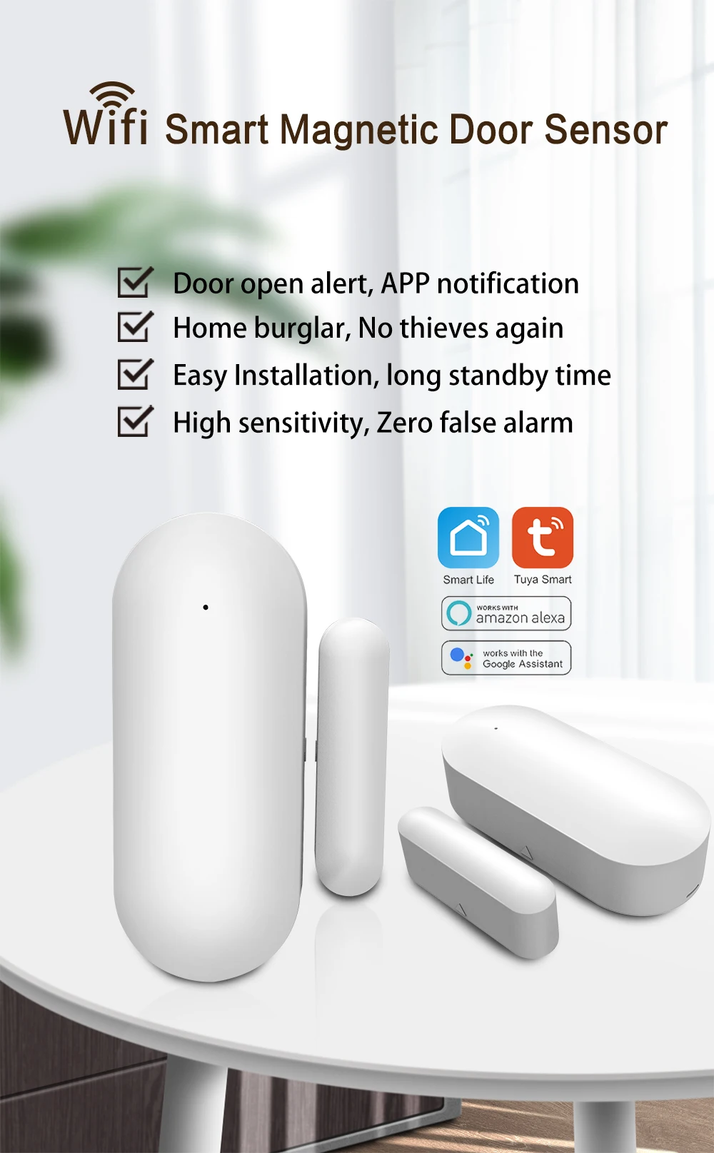 Tuya Smart WiFi Door Sensor Door Open / Closed Detectors Compatible With Alexa Google Home Smar tLife APP tuya wifi sos button