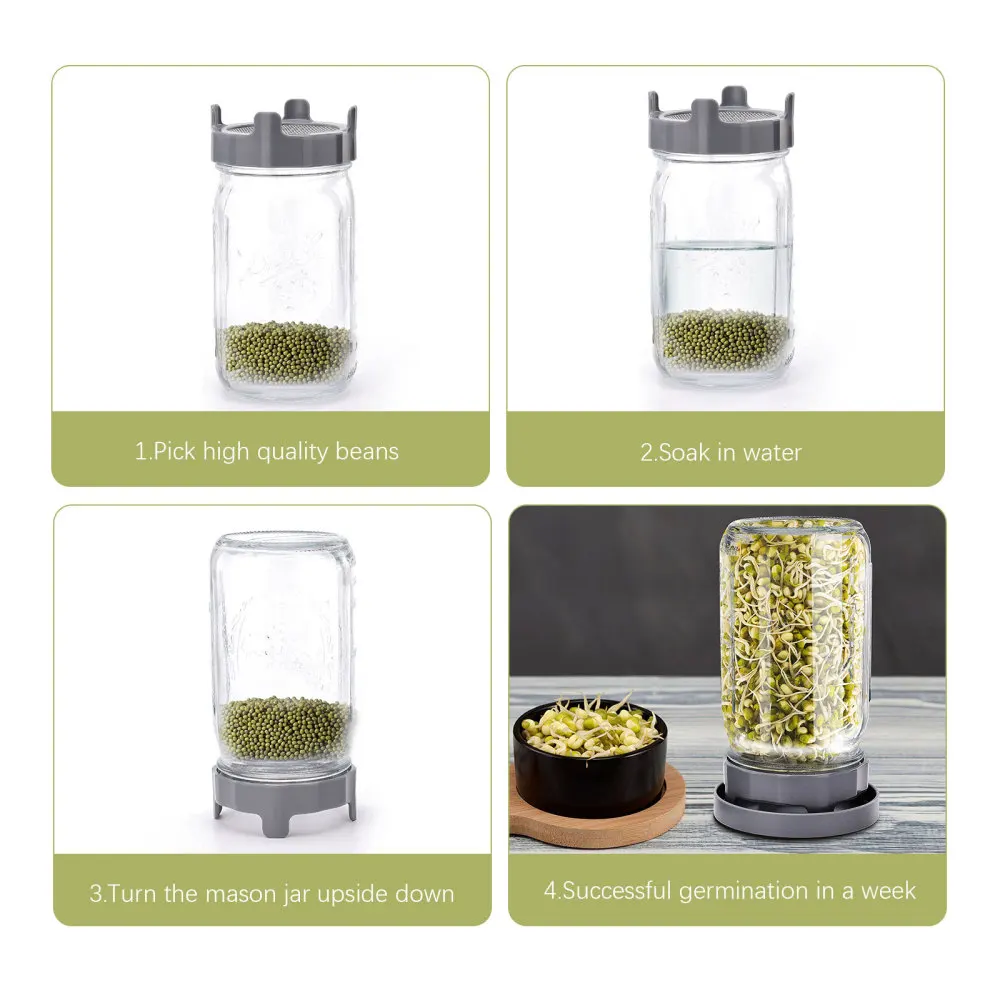 Plastic Sprouting Lid with Stainless Steel Screen Mesh Cover Cap for 86mm Wide Mouth Mason Sprout Jars Germination Strainer
