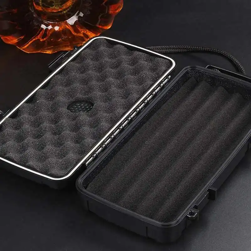 가습기가있는 시가 상자 보관 용 여행용 휴 미더 액세서리 5 개의 시가 흡연 액세서리 용 방수 ABS 여행용 케이스