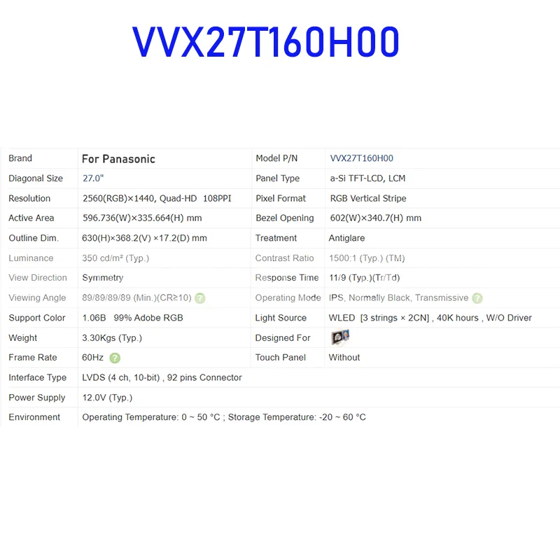 Рисунок 2 - Оригинальная 27,0 дюймовая панель