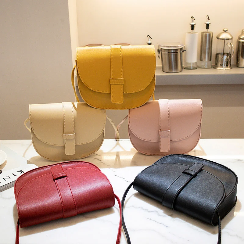 

Japanese and Korean Style Trendy Solid Color Saddle Bag Shell Women's Shoulder Messenger Personality Small Women Crossbody Bags