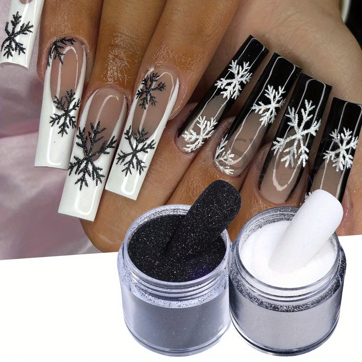 4pcs Fine Iridescent Sweater Nail Sequin Black White Sugar Powder Holographic Pigment Winter Sparkly Design Manicure Decor Flash