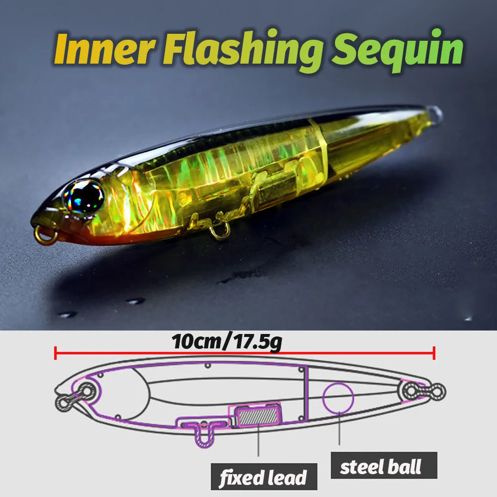Floating Pencil Bait 17.5g 10cm Topwater Walk The Dog Fishing Lure 3D Swimbait Hook Popper Pesca Wobbler Minnow Rattle Cranbait - 2