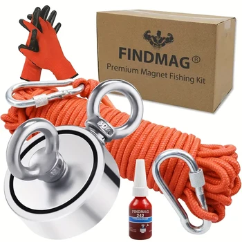 FINDMAG Fishing Magnet 750 lbs Pulling Force, Double Sided Magnet Fishing with Rope, Fishing Magnet Kit for Retrieving Items in 1
