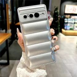 Puffer Down Jacket Airbag Liquid Soft Silicone Candy Padded Phone Case Cover - Pixel 5 (Silver)