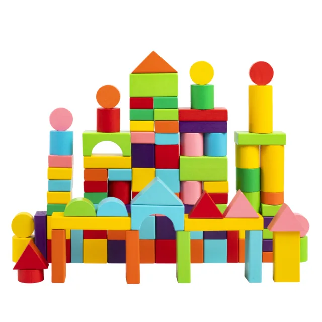 Wooden Building Blocks Set with Storage Bag Wooden Toys for Kids Assembled Building Blocks Early Educational Toys for Children 6