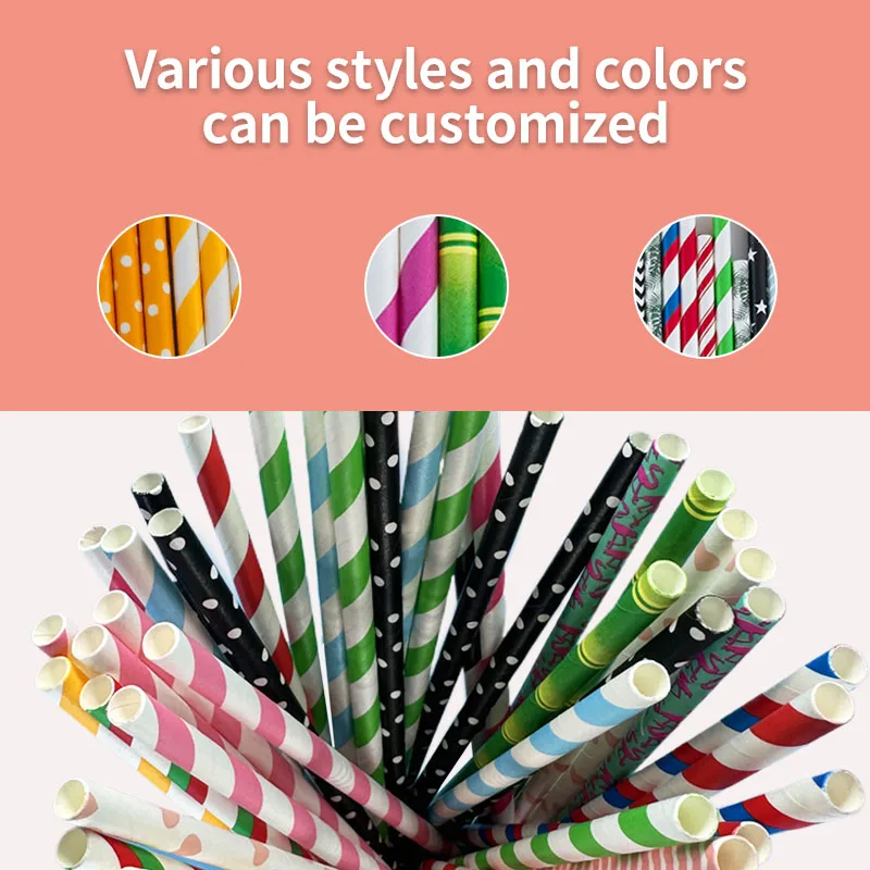 6*350mm Paper Straws 300pcs Mxed Colorful Cotton Swabs Food Decoration Dessert Drink Paper Straws for Dessert Coffee Restaurant