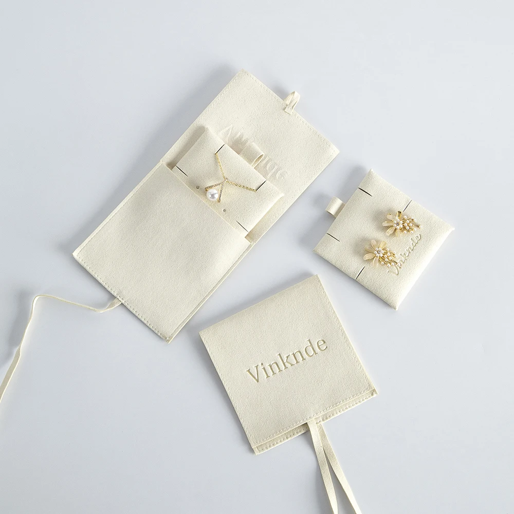 2023 Jewellery Package Microfiber Envelope Pouch Bags Custom Logo Jewelry Earrings Necklace Pouch Gift Bag with Insert Pad/Card