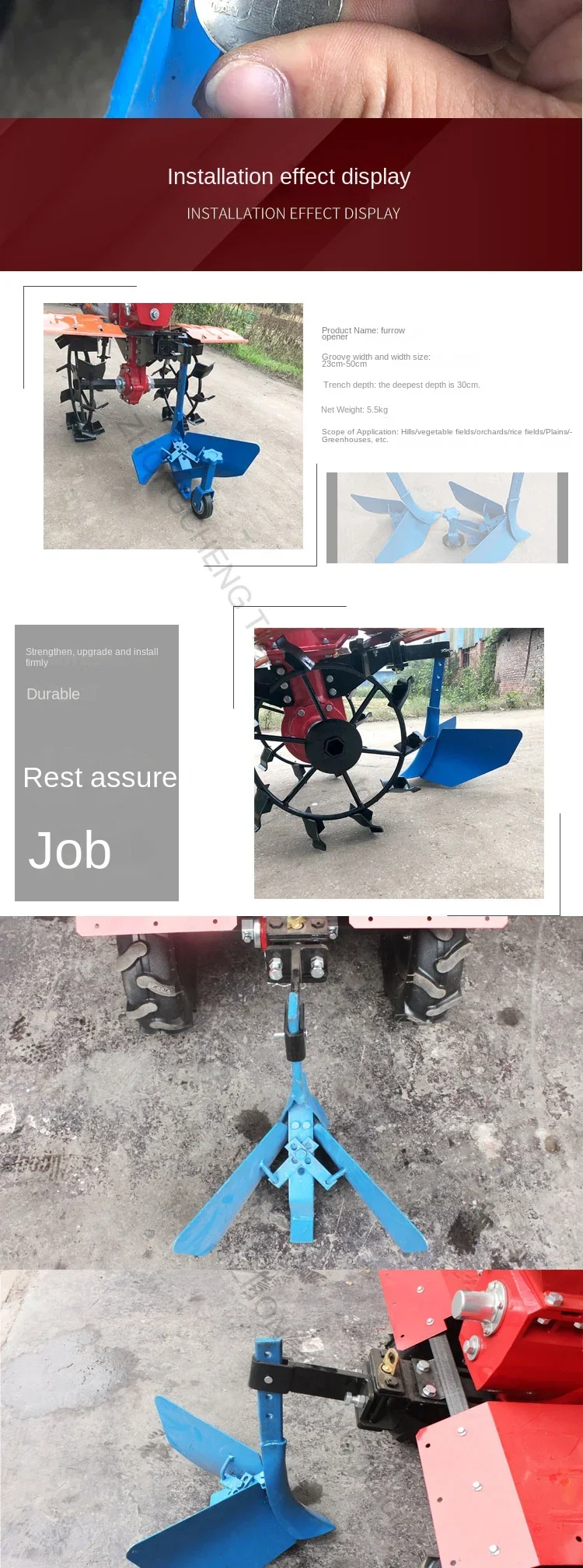 220v New Micro Tillage Machine Ditcher Ditching Plough Adjustable Walking Multi-