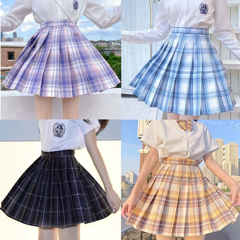 

Plaid Summer Women Skirt 2021 High Waist Stitching Student Pleated Skirts Women Cute Sweet Girls Dance Mini Skirt