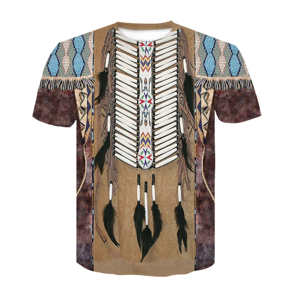 

New Men's T-shirt Tribal Style Cool Elastic Slim Breathable Top Cosplay Casual Round Neck Men's Clothes Plus Size Summer