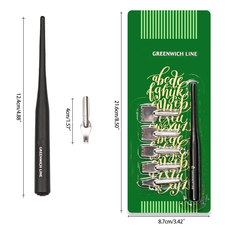 Dip Pen Set English Pen with 5 Various Flat Nibs 1 Holder Comic Dip Pen Set for Painter Teacher Beginners