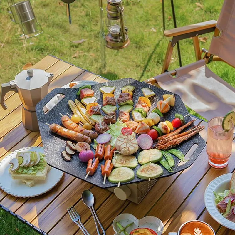 Korean Styles Octagon Barbecue Plate Non-stick Outdoor Camping Grill Pot Hangable Frying Pan BBQ Meat Pot Kitchen Accessories barbecue grill