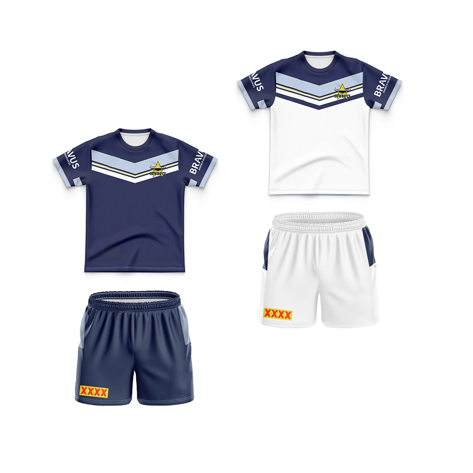 North Queensland Cowboys Kids Sets Home/Away Rugby Jersey (name and number )