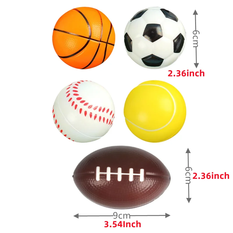 5Pcs Children Soft Football Basketball Baseball Tennis MotionToys Foam Sponge Decompression Vent Stress Balls Soccer Anti Stress 6