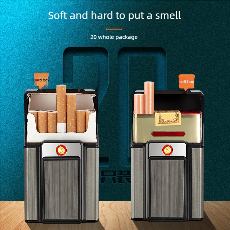 Hot selling aluminum alloy classic cigarette box rechargeable cigarette lighter 20 cigarette box metal pull 4