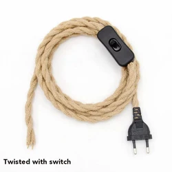 Vintage Hemp EU Plug Power Cord with ON/OFF Switch for Retro Pendant Lighting Decor (Twisted 1)