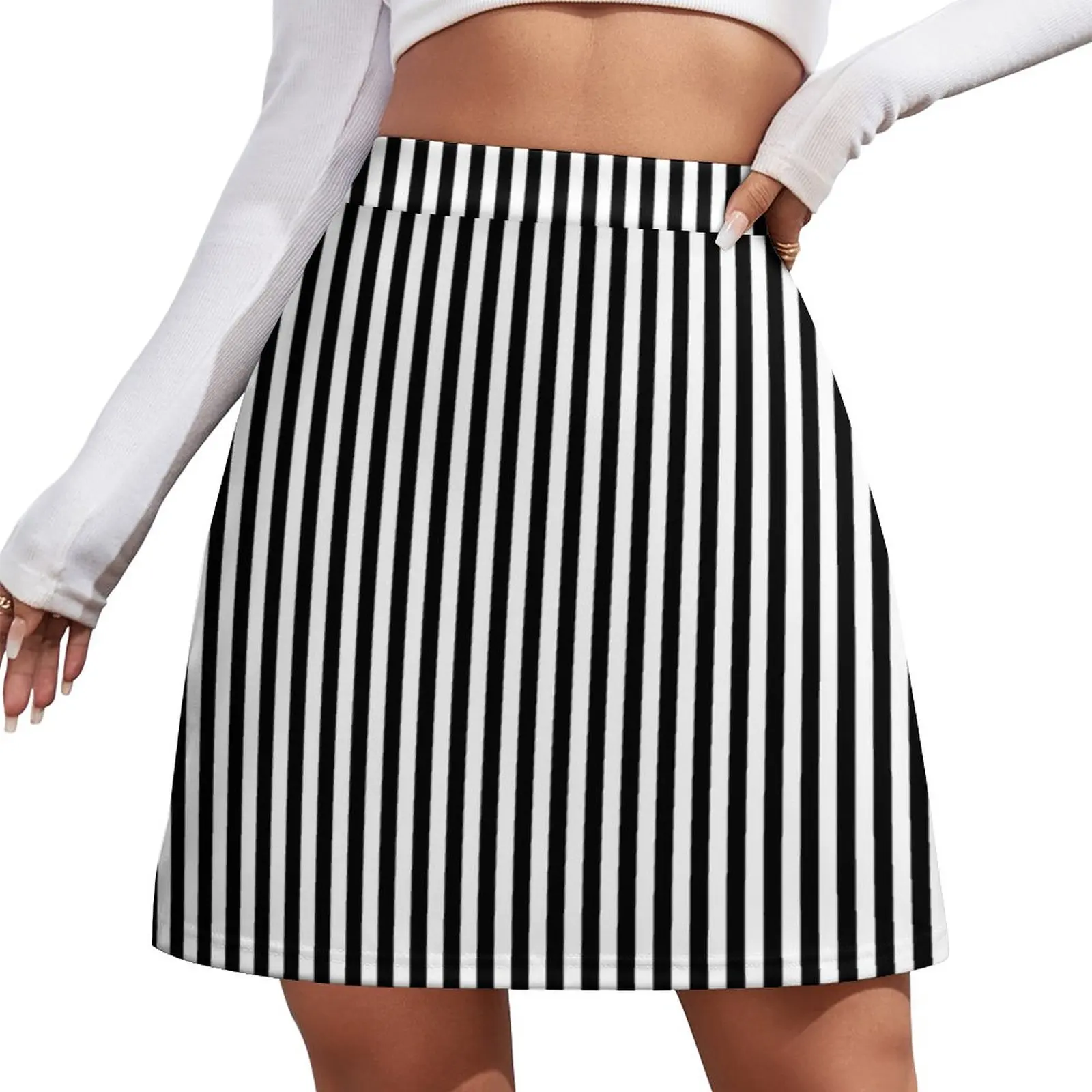 

Black and white Vertical Stripes Mini Skirt short skirt for women korean summer clothes