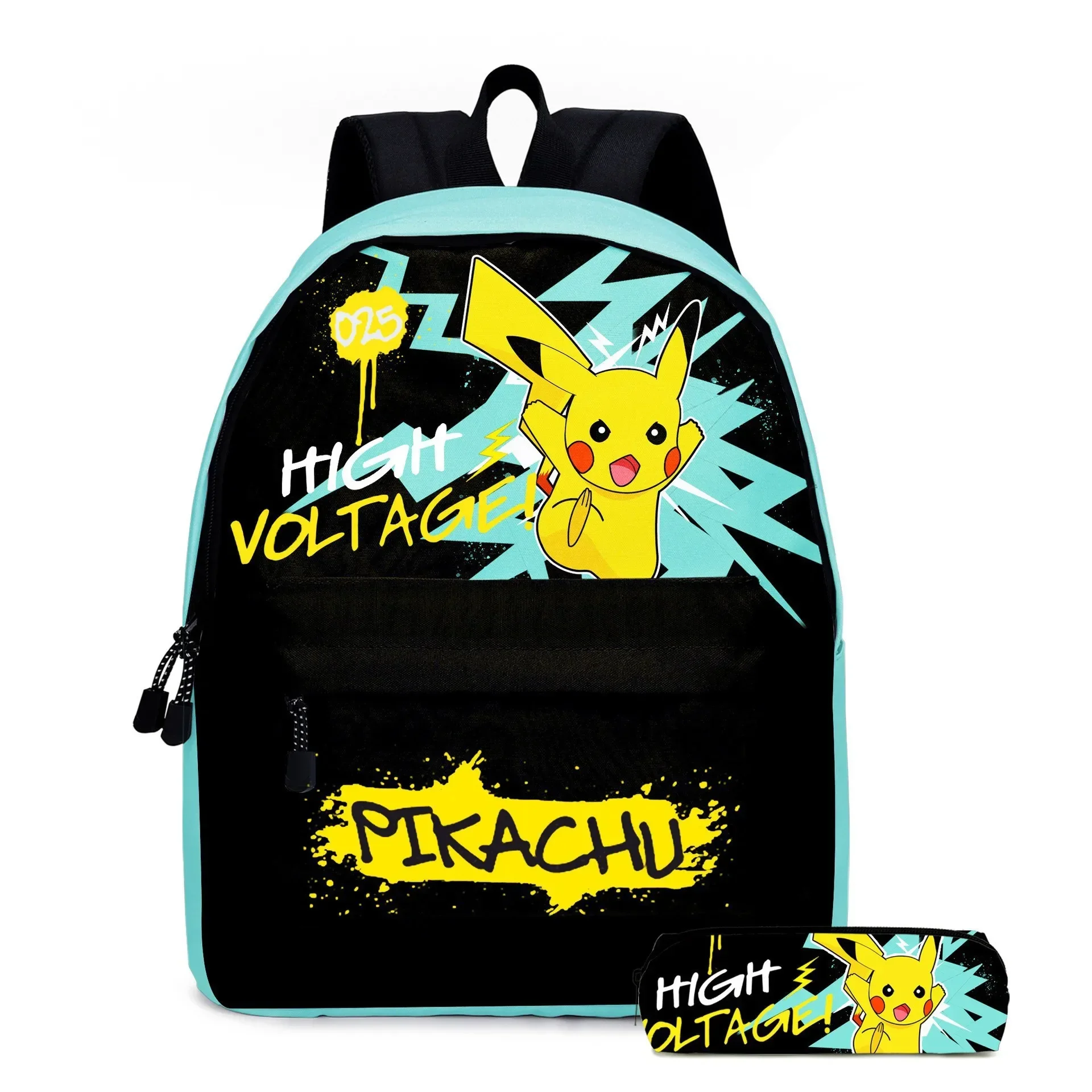 

2PC-SET Pikachu Cartoon Backpack Two-piece Pokemon Student School Bag Pencil Bag Pokémon Lunch Bag Backpack Lightening zipper