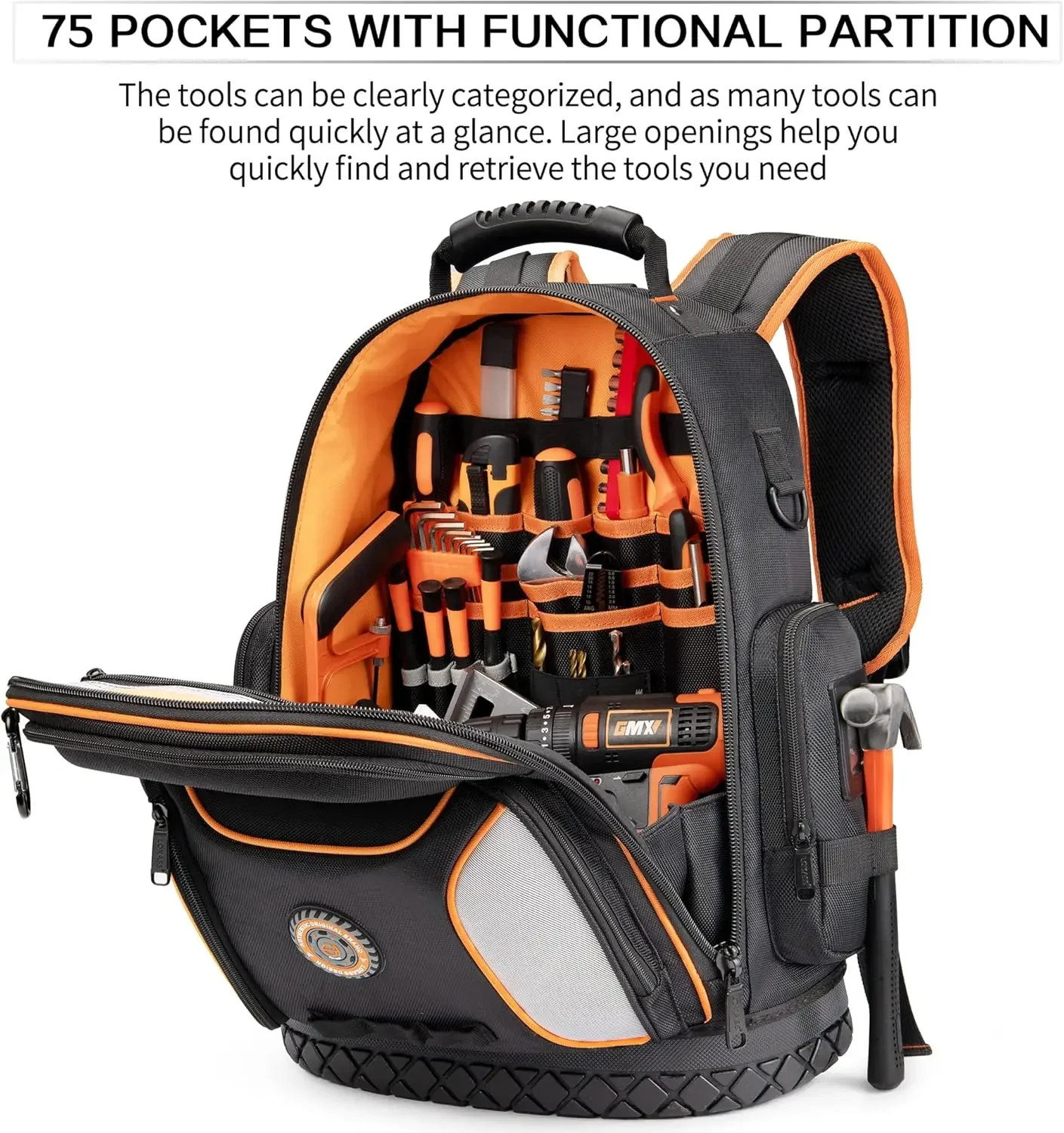 75 Pockets & Loops Heavy Duty Tools Organizer Bags/HVAC Tool Carrier for Eelectrician/Construction Work with Molded Base and Com 4