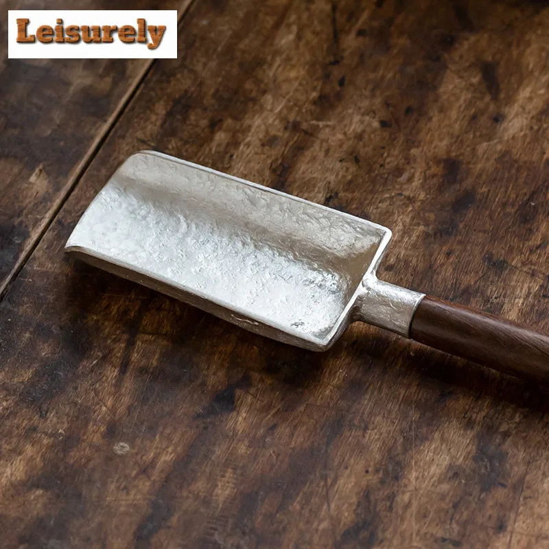 Handamde Rock Pattern Tin Tea Scoop Creative Blackwood Ebony Handle Tea Shovel Chahe Awakening Tea Coffee Ladle Cafes Ornaments