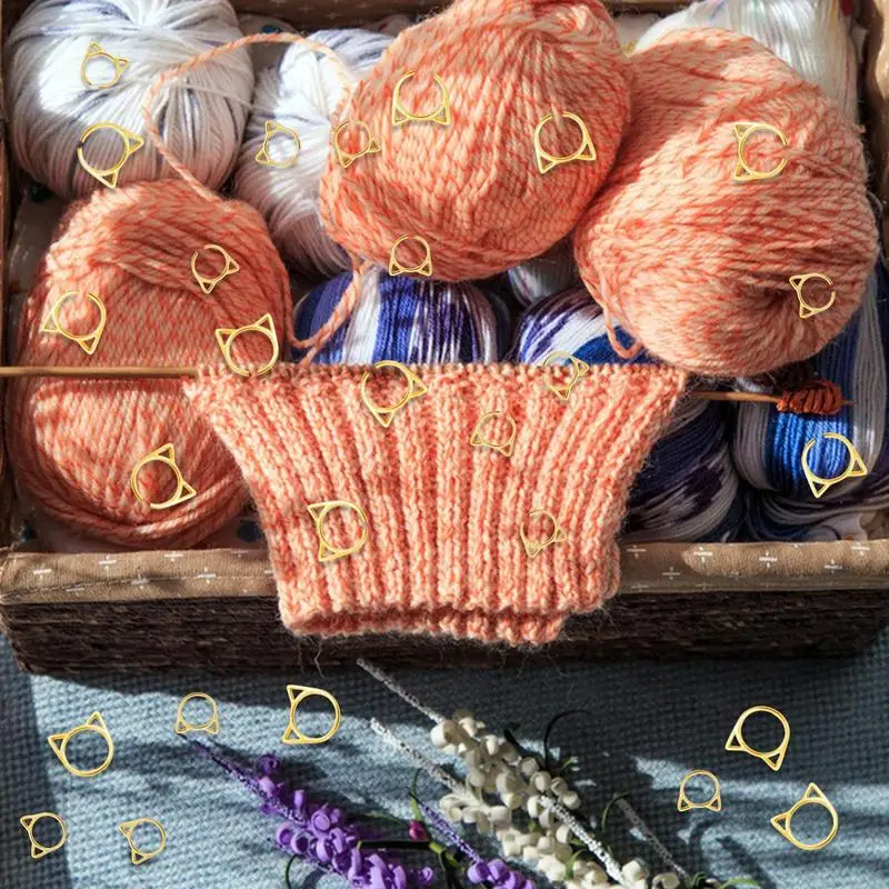 Crochet Markers 30 Pcs Cat Head Knitting Markers Round Anti-rust Cable Stitch Locking Stitch Knitting DIY Craft