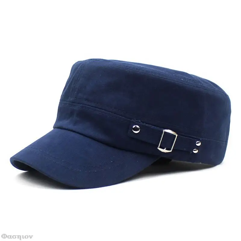 Military Style Cadet Army Cap Men Women Pure Color Washed Cotton Flat Top Cap Summer Autumn Adjustable Visor Hat