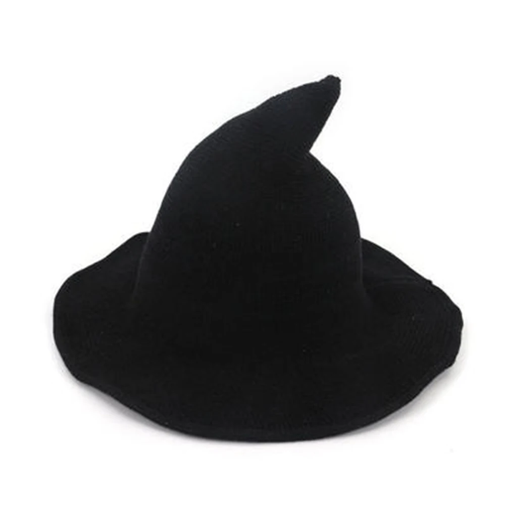 Cappello Da Strega In Lana Lavorata A Maglia Per Donna, Tesa Larga Pieghevole, Per Halloween, Cosplay E Uso Quotidiano
