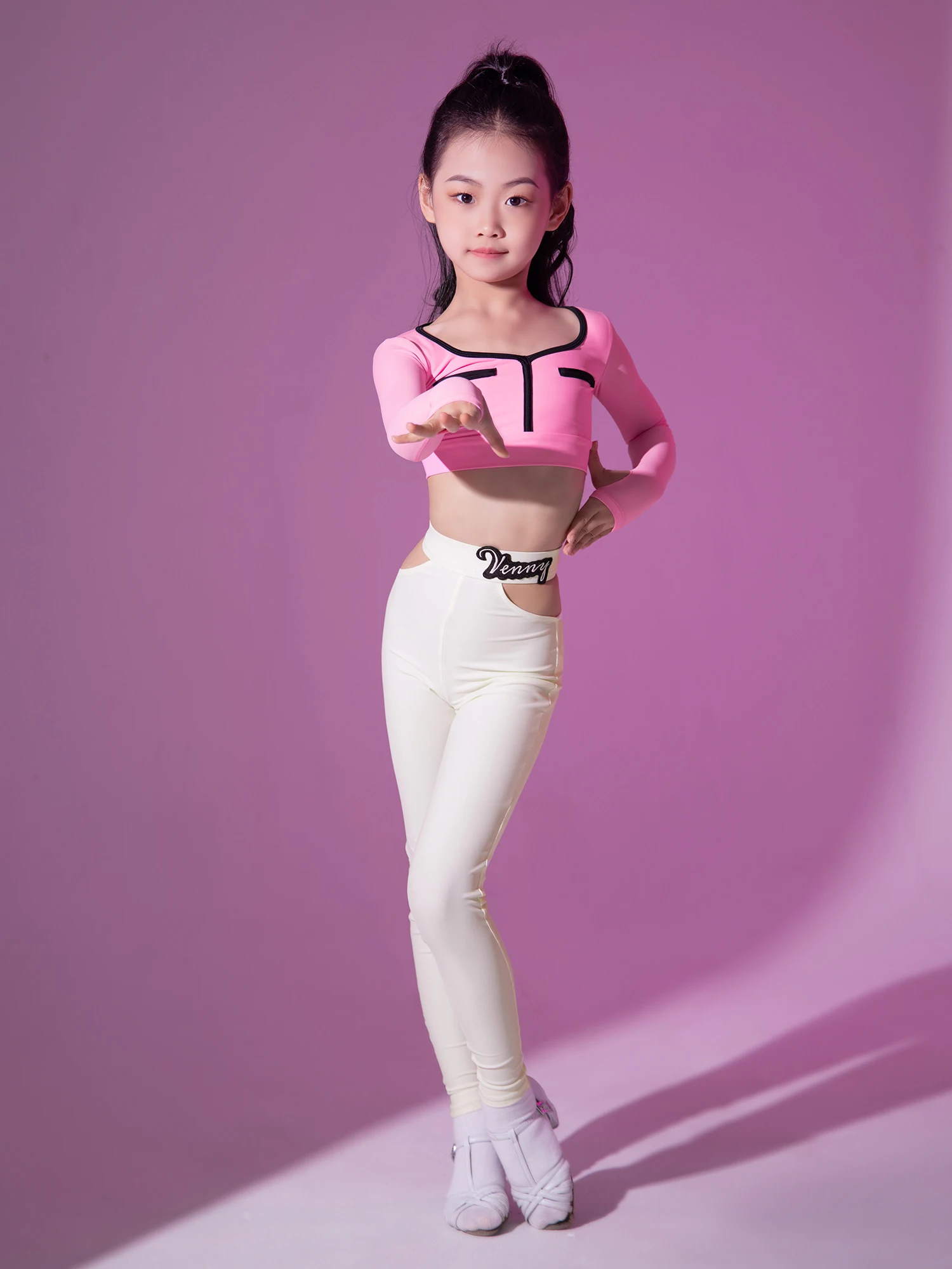 VENNY Latin dance dress separate long sleeve training dress for girls and children professional tight dance pants