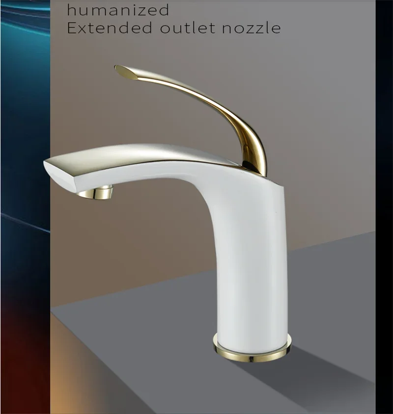 Description Picture 3 of itemBasin Faucet Gold and white Bathroom Mixer Tap Lavotory Brass Wash basin Hot and Cold Sink New